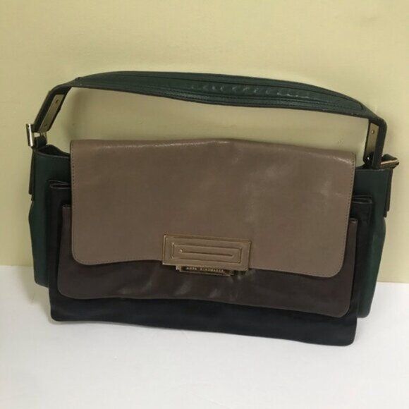 Anya Hindmarch Y2K Color Block Hobo Leather Pockets Shoulder Bag Green Black Tan - Picture 2 of 16